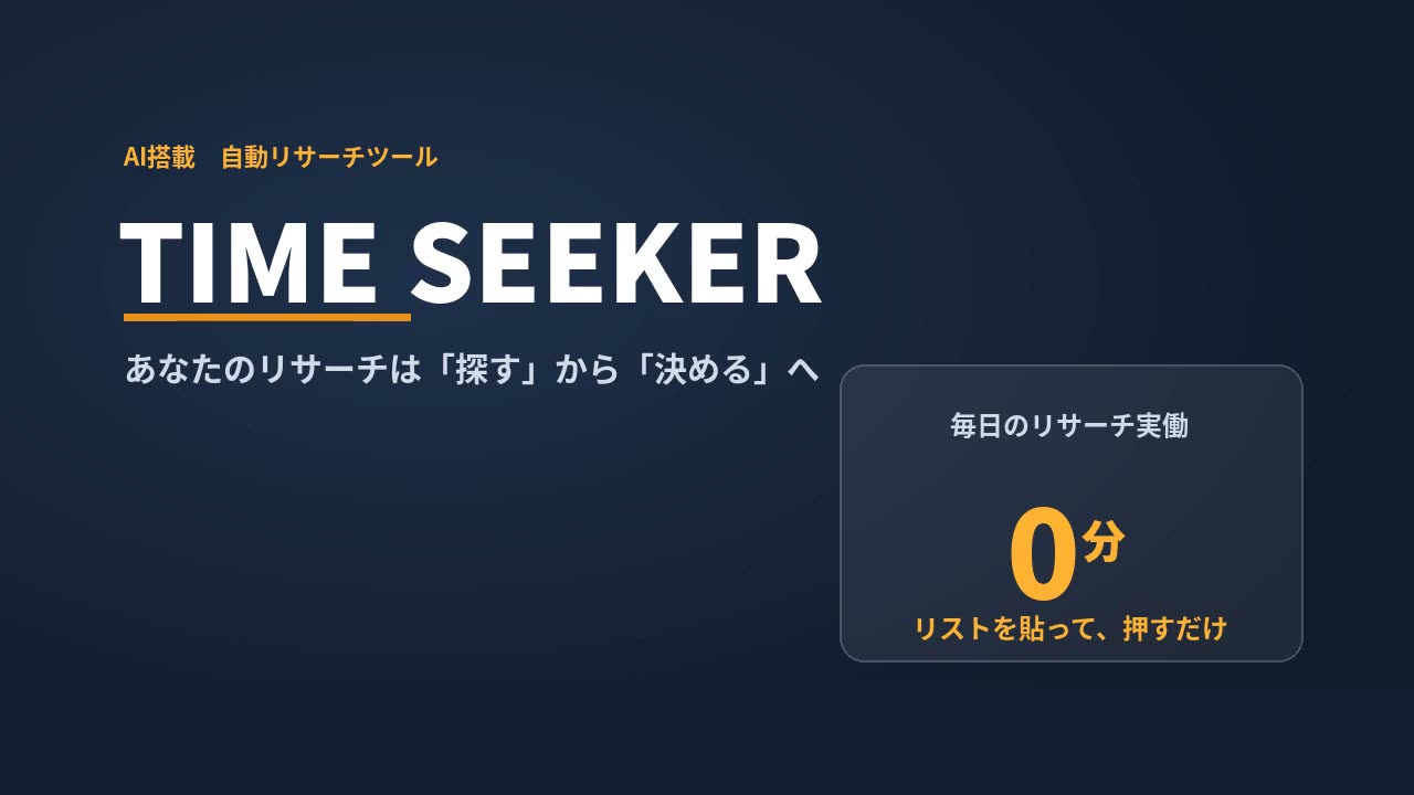 Time Seeker 紹介動画（毎日のリサーチ実働 0分）
